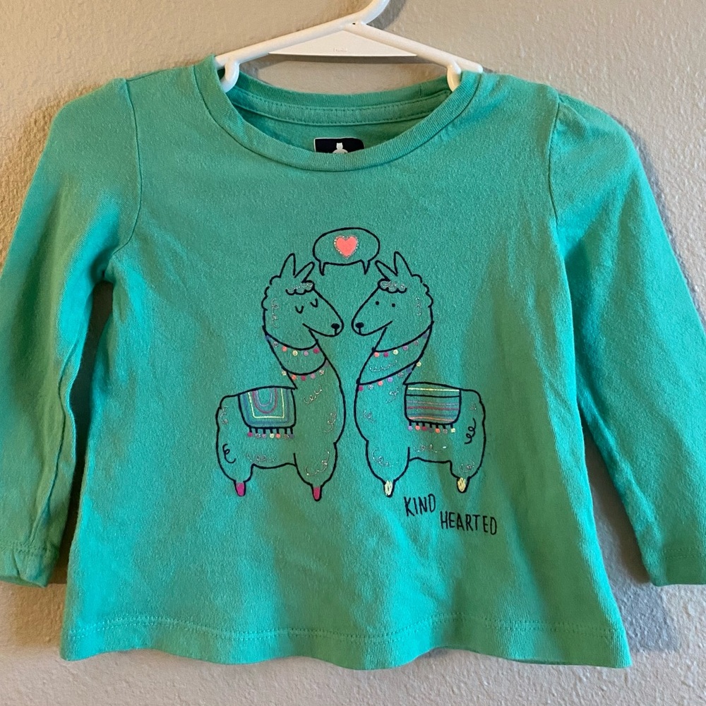 Baby Girl’s Infant Green Llama Long Sleeve Cotton Top T-shirt 12-18 Months